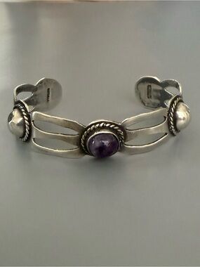 Vintage /Antique Mexico Sterling Amethyst Children’s Cuff Bracelet 12.1 grams